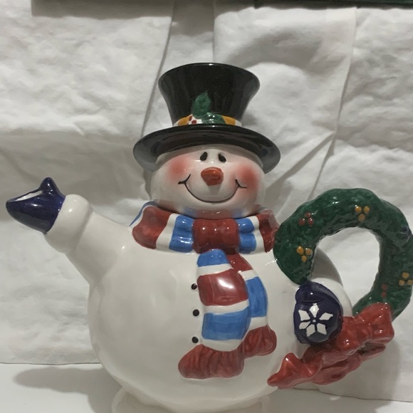 Vintage SNOWMAN Royal Seasons Teapot Red&Blue Scarf Hand Painted Collectible - Picture 5 of 16